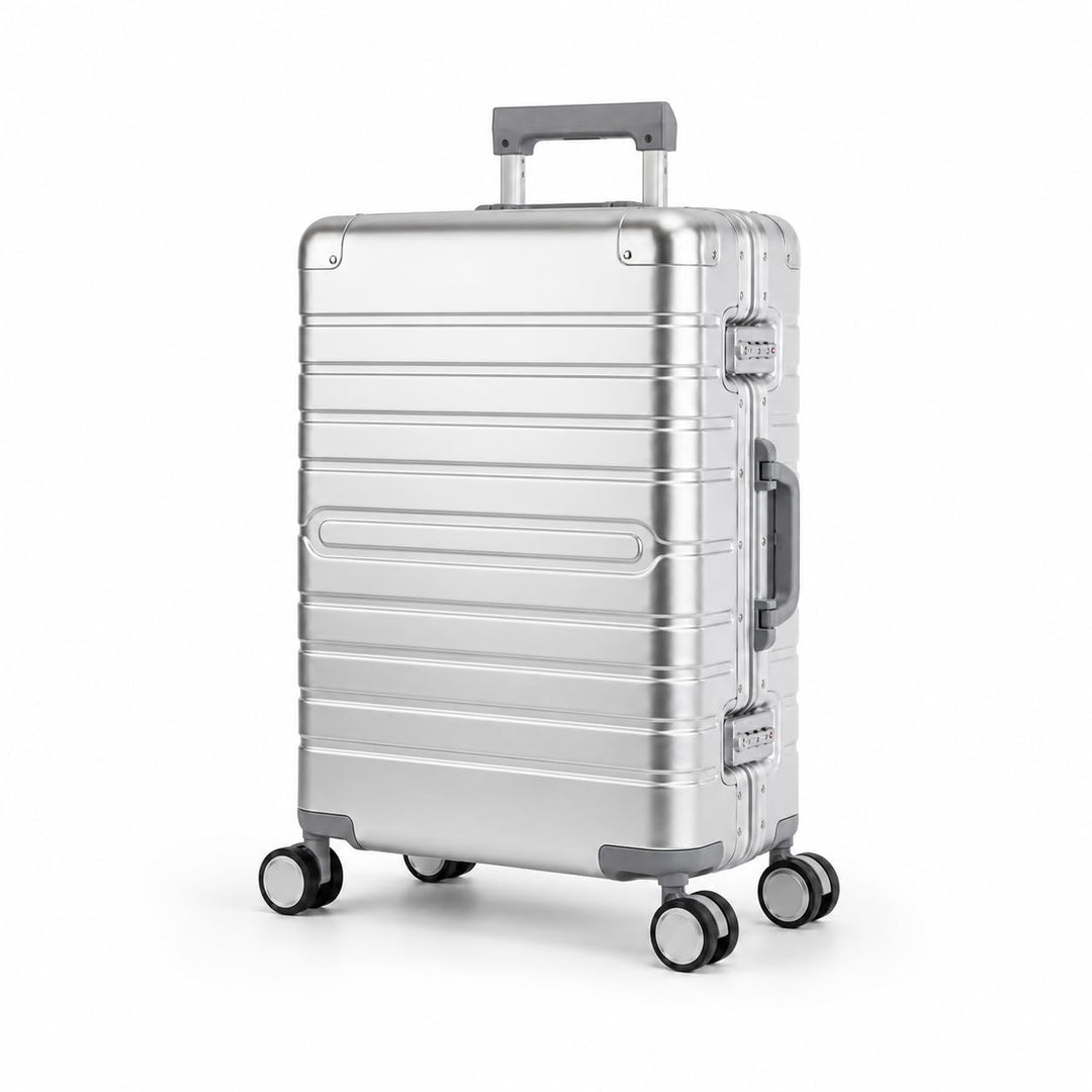Travelhouse Oslo Alu Reisekoffer Silber M-65cm Hartschalenkoffer Reisetrolley Suitecase Trolley 2X T