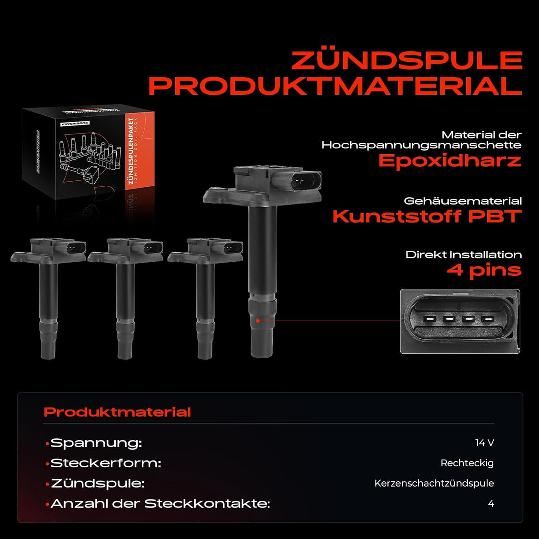 Frankberg 4x Zündspule Zündmodul Kompatibel mit A3 8L1 A6 4B A8 4D2 TT 8N3 Cordoba 6K1 Golf IV 1J1 N
