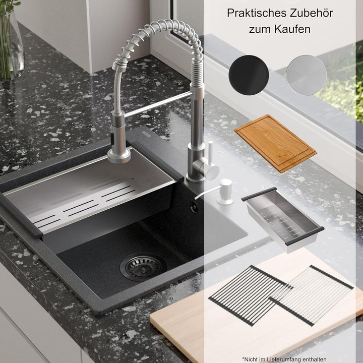 QUADRON Spülbecken Spüle Küche Grau & Golden | Grösse 57 x 50 x 22 cm | Granit Granitspüle MORGAN 11