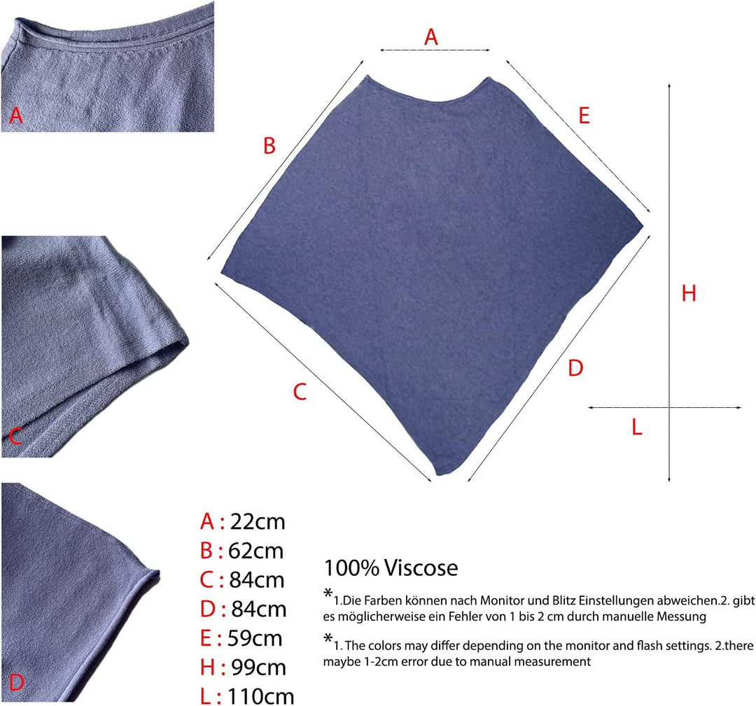 Glamexx24 Damen Elegante Poncho Strick Pullover Strick Jacke Einheitsgrösse Leichtblau, Einheitsgrös