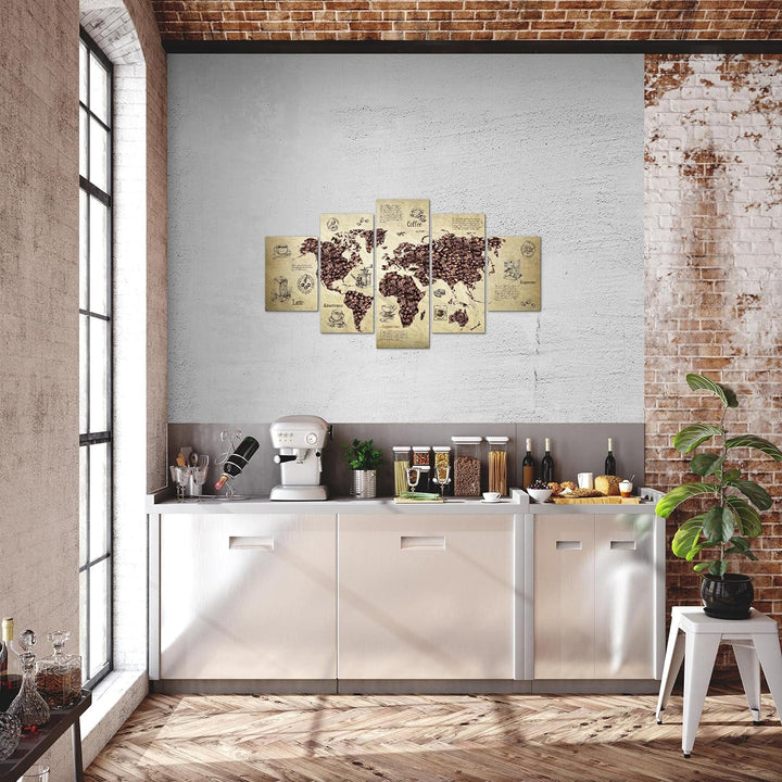 Runa Art Wandbilder Küche Kaffee 5 Teilig Bild auf Vlies Leinwand Deko Esszimmer Küchenbilder Weltka