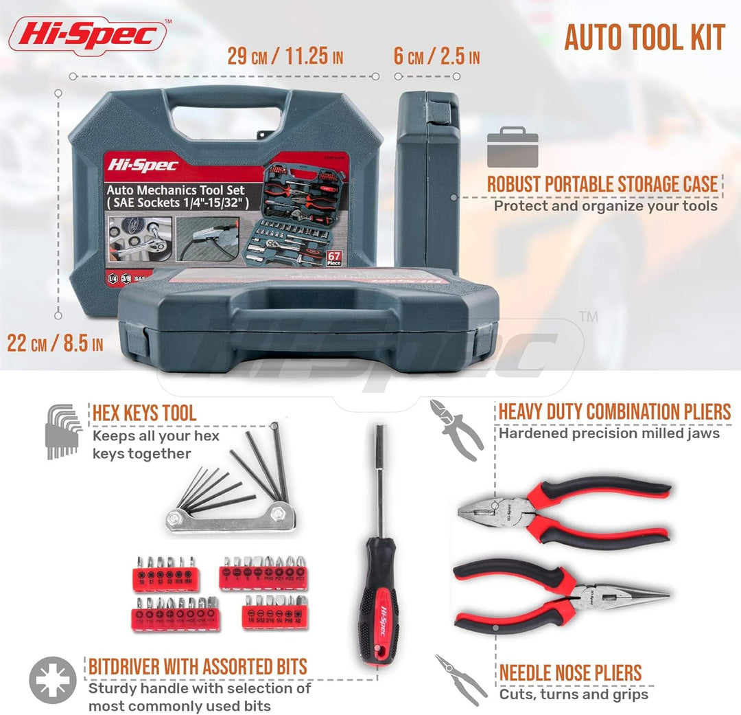 Hi-Spec Werkzeugkoffer für Auto, Motorrad, Fahrrad und Roller. Werkzeugkoffer gefüllt mit Ratschenka