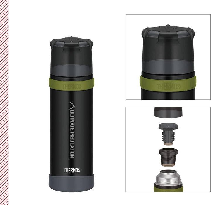 Thermos Mountain Beverage Bottle 0,50l, Black, Thermosflasche Edelstahl mit Trinkbecher, 24 h heiss