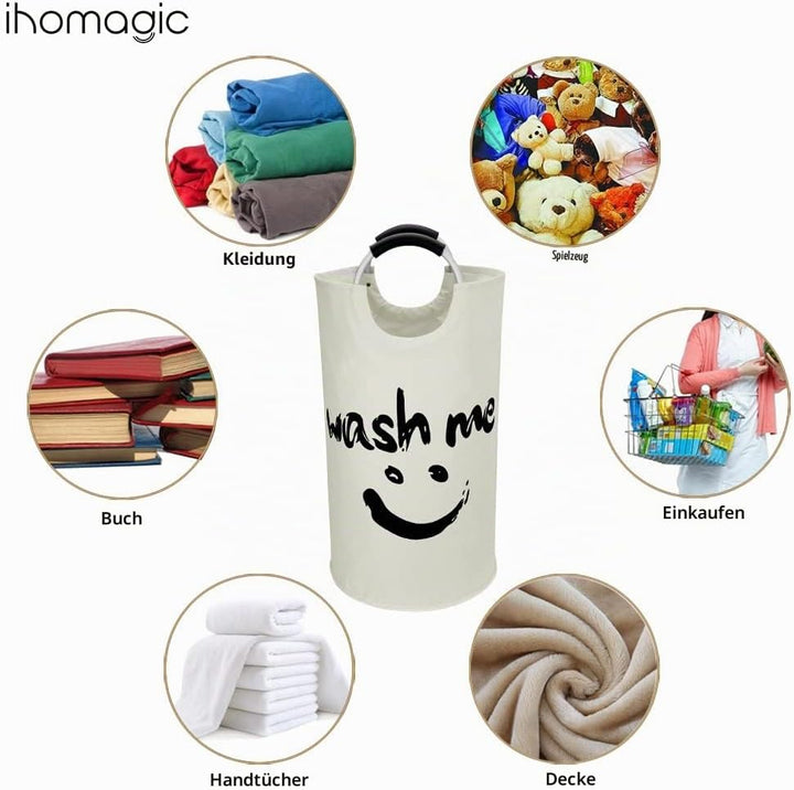 IHOMAGIC 115L Extra Gross Wäschesammler, Zusammenklappbare Wäschetonne 600D Oxford-Stoff Wäschesack