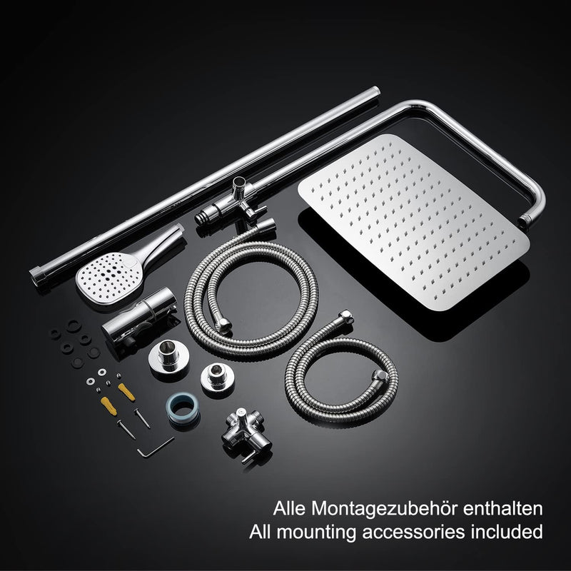 JOHO 304 Edelstahl Duschset Duschsystem Regenduschset mit Kopfbrause 35x25cm Chrom rechteckig 35x25c