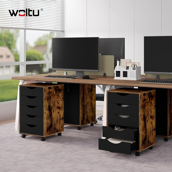 WOLTU Rollcontainer mit 5 Schubladen, mobiler Aktenschrank mit Rollen, Schubladenschrank Büroschrank