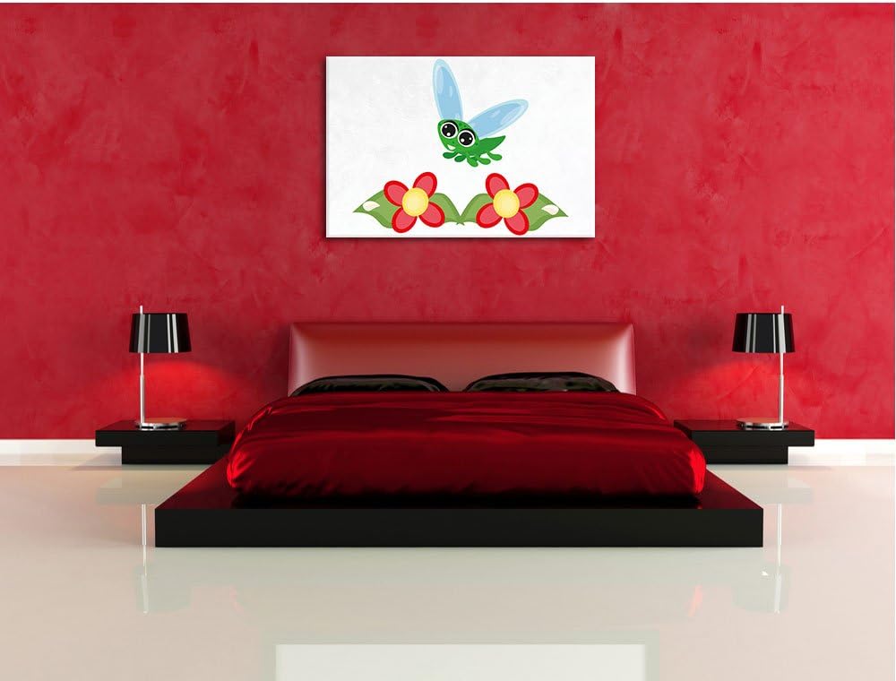 Pixxprint süsse Libelle mit Blumen weiss, Format: 100x70 auf Leinwand, 100x70