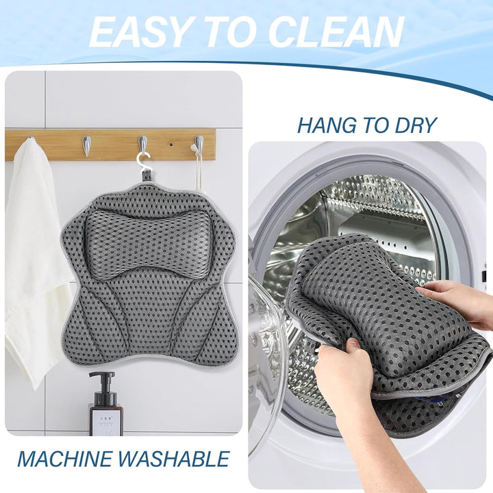 Zikenis Badewannenkissen mit 2 Starken Saugnäpfen, Badekissen für Badewanne mit 4D-Air-Mesh-Technolo