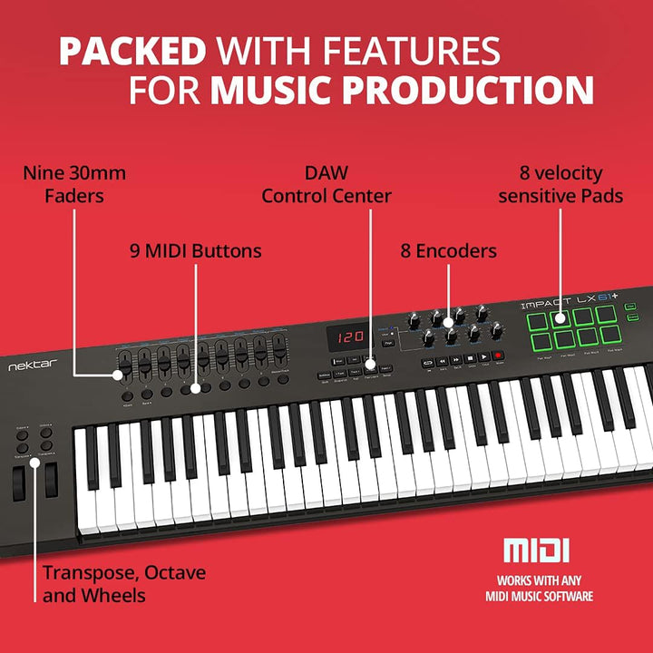 Nektar Impact LX61 + USB-MIDI-Controller-Keyboard mit DAW-Integration Single, Single