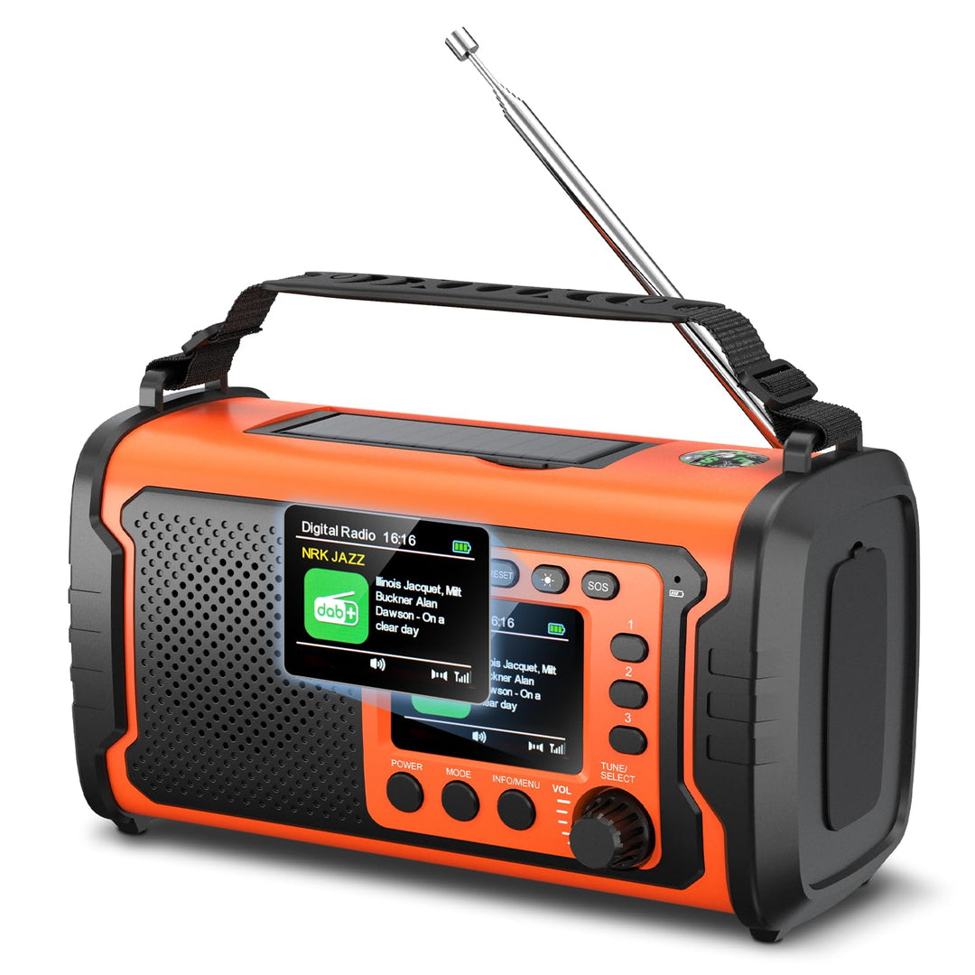 27000mAh DAB+/FM Notfallradio mit Powerbank – Tragbares Solar- & Kurbelradio mit Bluetooth 5.3, SOS,