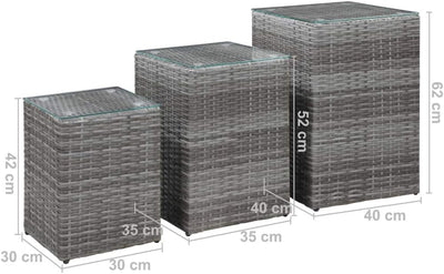 Gecheer Beistelltische 3 STK. mit Glasplatte Couchtisch Teetisch Esstisch Gartentisch Balkontisch Te