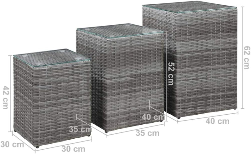 Gecheer Beistelltische 3 STK. mit Glasplatte Couchtisch Teetisch Esstisch Gartentisch Balkontisch Te