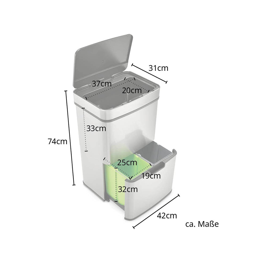 SVITA Sensor-Mülleimer Mülltrennsystem Edelstahl Mülleimer mit Sensor Abfalleimer (62L), 62L
