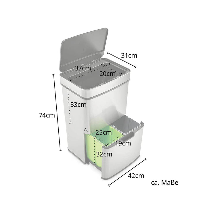 SVITA Sensor-Mülleimer Mülltrennsystem Edelstahl Mülleimer mit Sensor Abfalleimer (62L), 62L