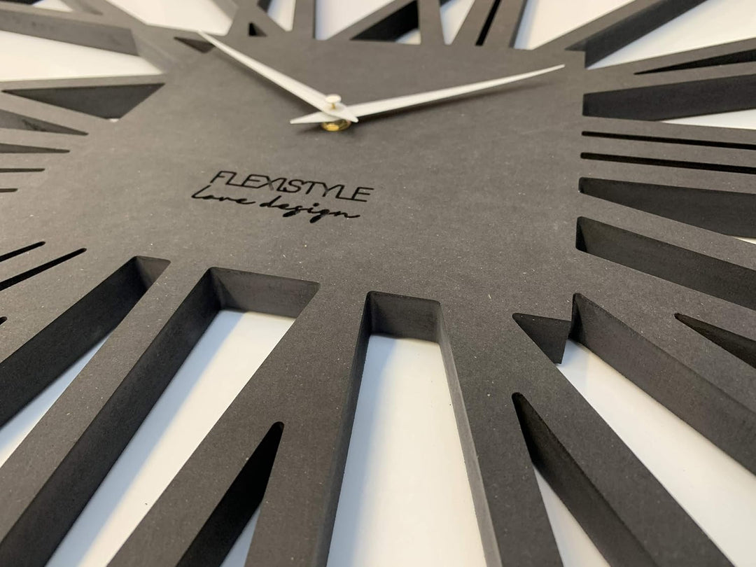 FLEXISTYLE Gross EKO wanduhr quadratisch XXL ohne tickgeräusche LOFT Grande Schwarz Quadrat 80cm! (D