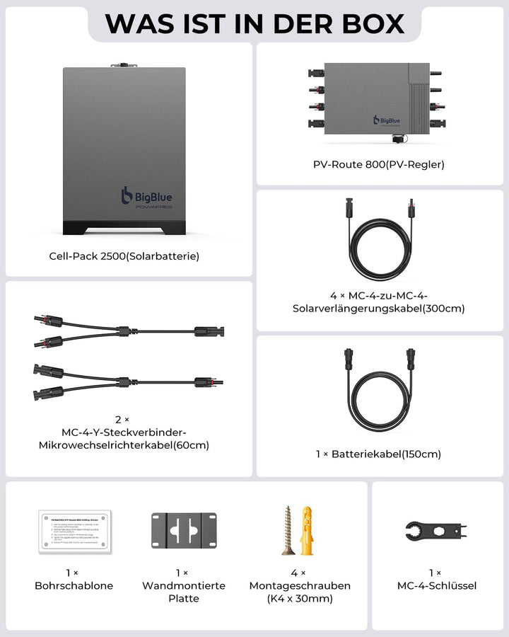 【-20℃ Funktioniert & 2560Wh LFP-Akkukapazität】BigBlue Powafree Balkonkraftwerk mit Speicher, 3 MPPT