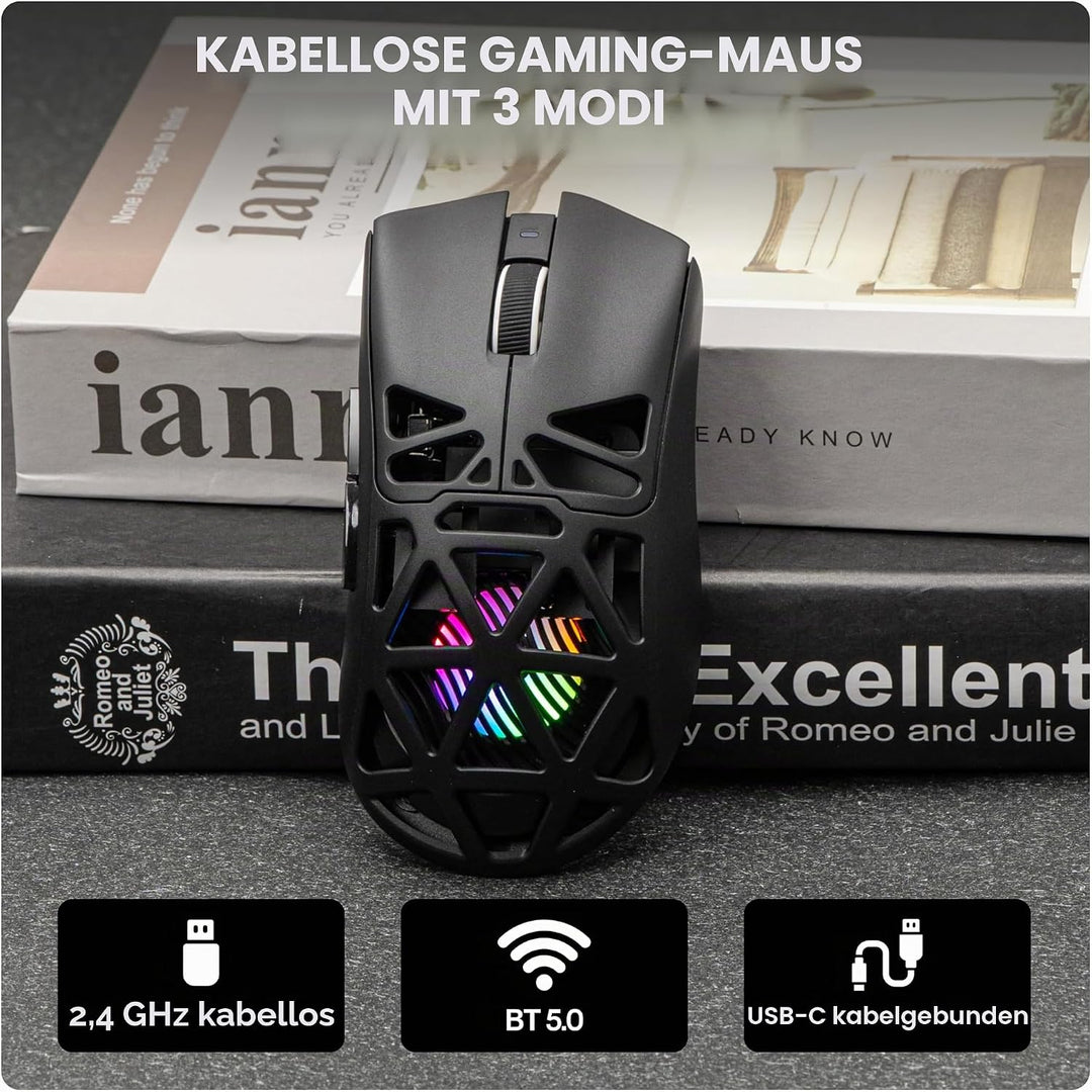 MechLands Aula SC620 Gaming-Maus, 2,4 GHz/USB-C/BT-Funkmaus mit 400-mAh-Akku, einstellbare 12.000 DP