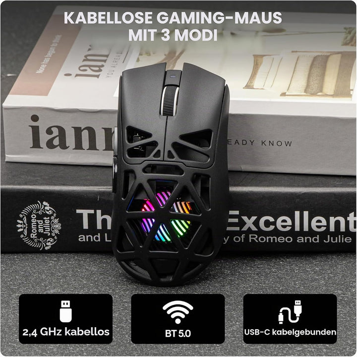 MechLands Aula SC620 Gaming-Maus, 2,4 GHz/USB-C/BT-Funkmaus mit 400-mAh-Akku, einstellbare 12.000 DP