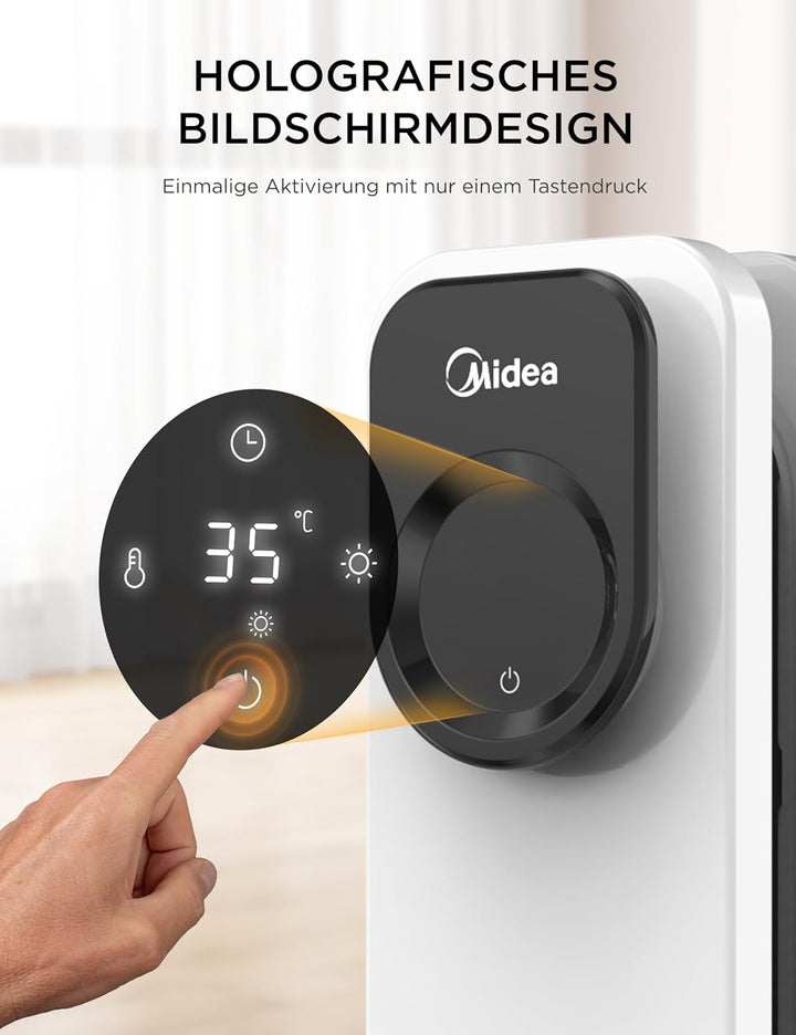Midea NY2311-24UR Ölradiator, Mobile Elektroheizung 11 Rippenmit Fernbedienung und LED Touchscreen，R