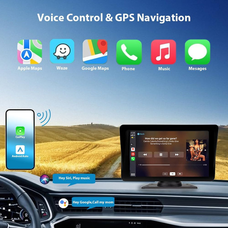 sunweyer Sunweyer Kabelloses Carplay & Android Auto-Bildschirm, tragbares Autoradio, 7 Zoll IPS Touc