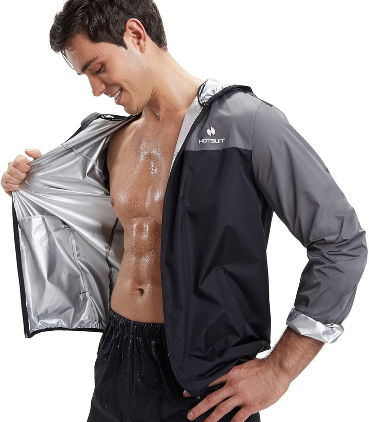 HOTSUIT Schwitzanzug Herren Trainingsanzüge Fitnessstudio Workout Übung Saunajacke Hose Ganzkörper M