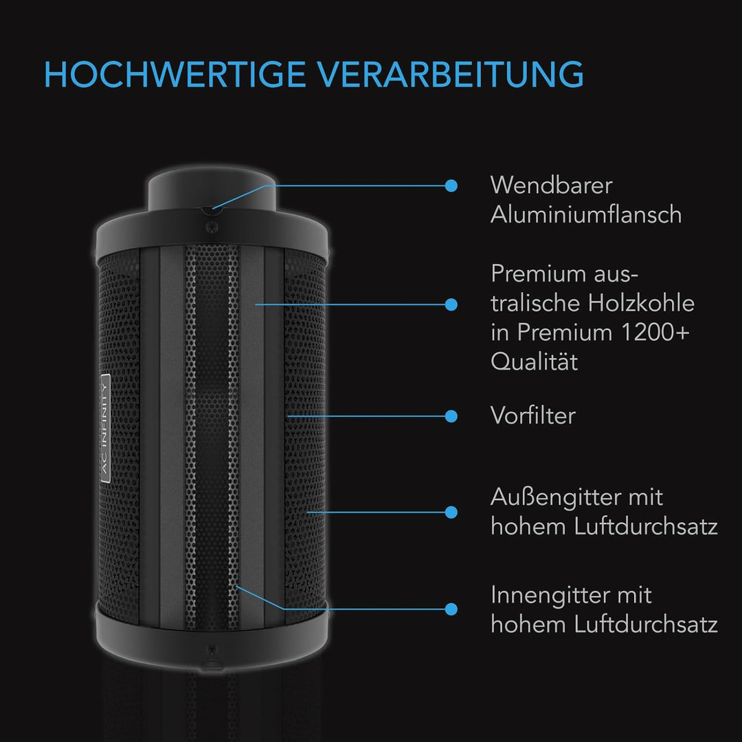 AC Infinity Air Carbon Filter XL 10.2 cm, mit Premium Australian Virgin Charcoal, Vorfilter und Seil