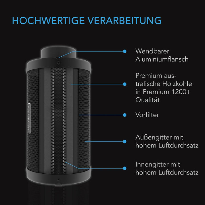AC Infinity Air Carbon Filter XL 10.2 cm, mit Premium Australian Virgin Charcoal, Vorfilter und Seil