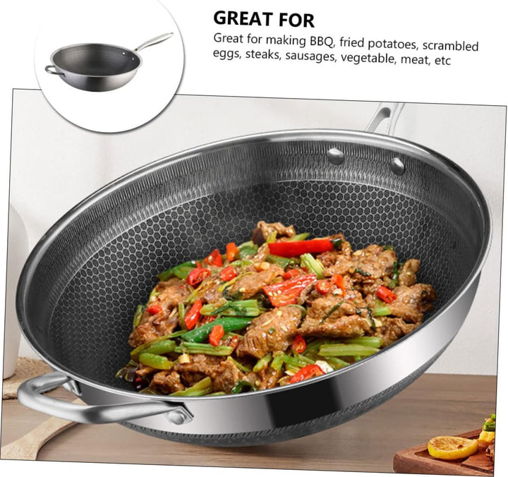 MAGICLULU Edelstahl Wokpfanne 32cm Mit Doppeltem Griff Wabenstruktur Induktionsgeeignet Für Gas Und