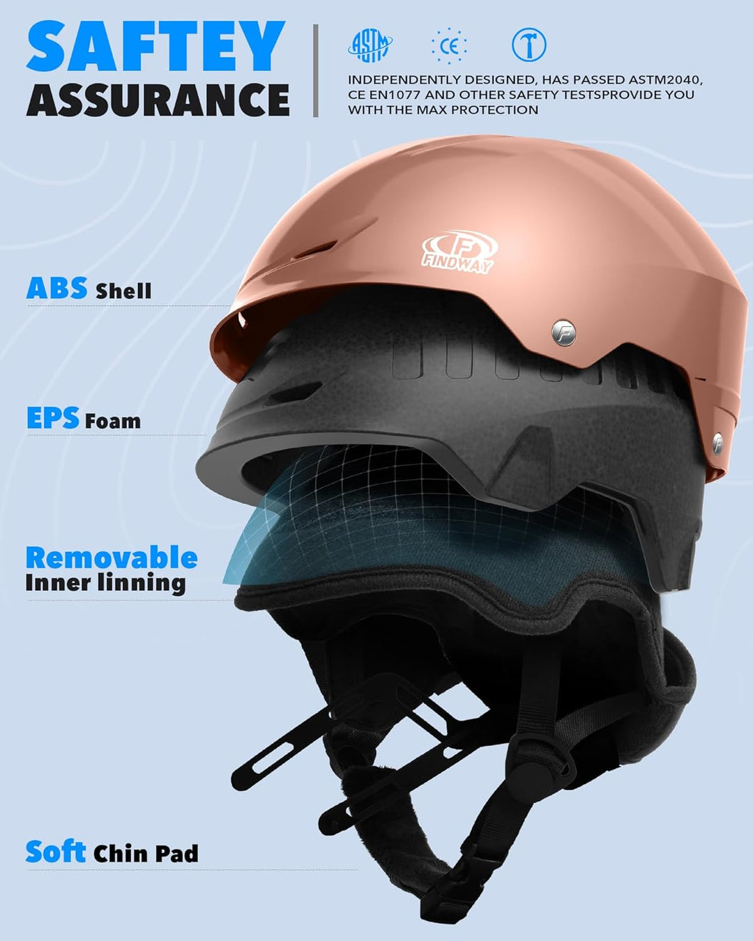 Findway Skihelm für Herren & Damen,Snowboard Helm mit Ohrenschützer für Erwachsene Jugend mit Verste