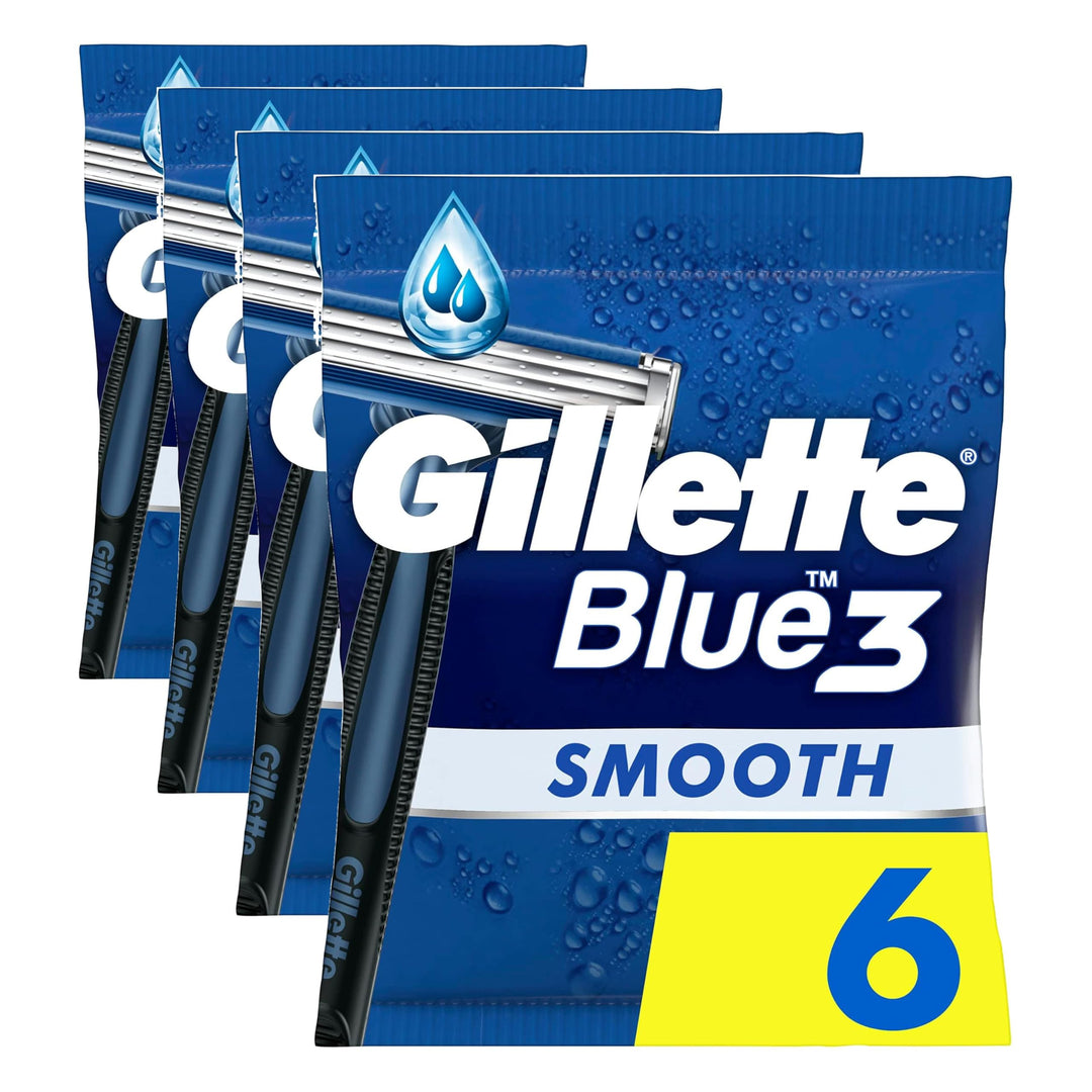 Gillette Blue3 Smooth Einwegrasierer Männer, 6 Rasierer mit 3-fach Klinge, um 40° beweglicher Schwen
