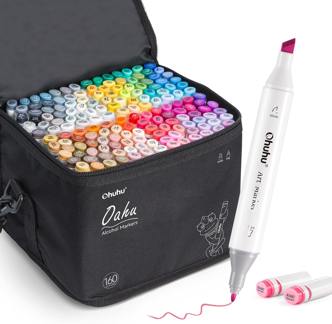 Marker Stifte Set, Ohuhu 160 Farben Stifte Set Permanent Marker Pen Meissel & Feine Verdoppelt Spitz
