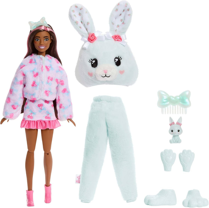 Barbie Cutie Reveal Puppe und Zubehör, Hase der Cuddly-Reihe mit 10 Überraschungen, inklusive Farbän
