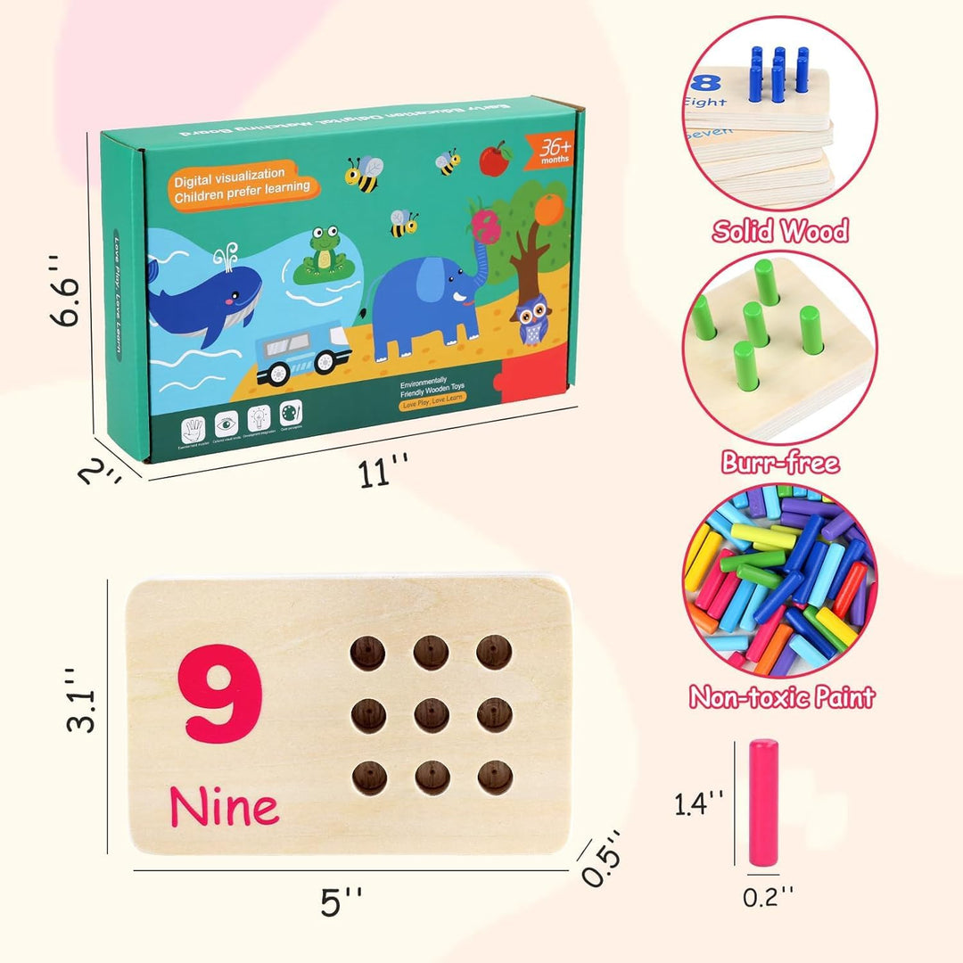 Hölzerne Zählung Zahlen Peg Board für Kinder, Montessori Mathe Spielzeug für Kleinkinder, Mathe Mani