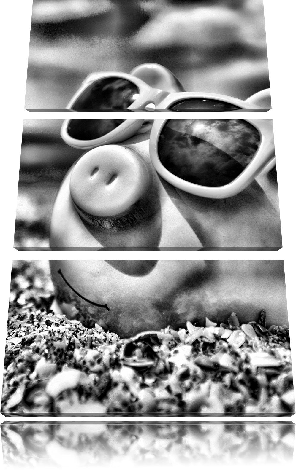 Pixxprint Schweinchen am Strand als Leinwandbild/Grösse: 3 Teilig (120x80) cm/Wandbild/Kunstdruck/fe