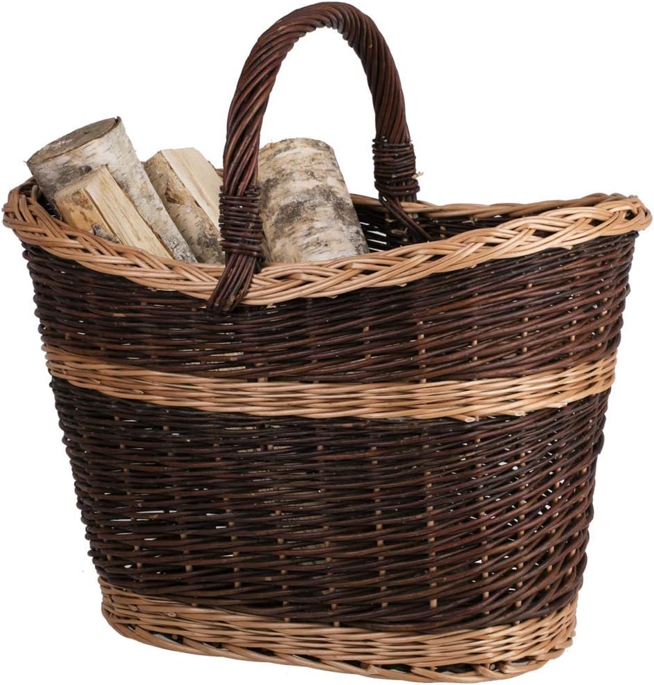 e-wicker24 Grosser Vollweidener Kaminkorb/Gartenkorb, Kaminkorb aus ungeschälter Weide, Weidenkorb f