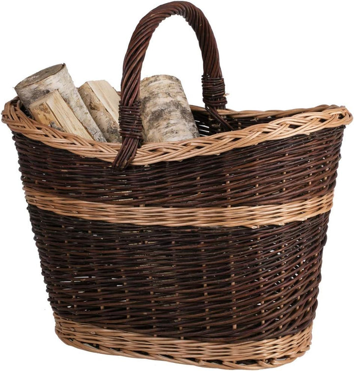 e-wicker24 Grosser Vollweidener Kaminkorb/Gartenkorb, Kaminkorb aus ungeschälter Weide, Weidenkorb f