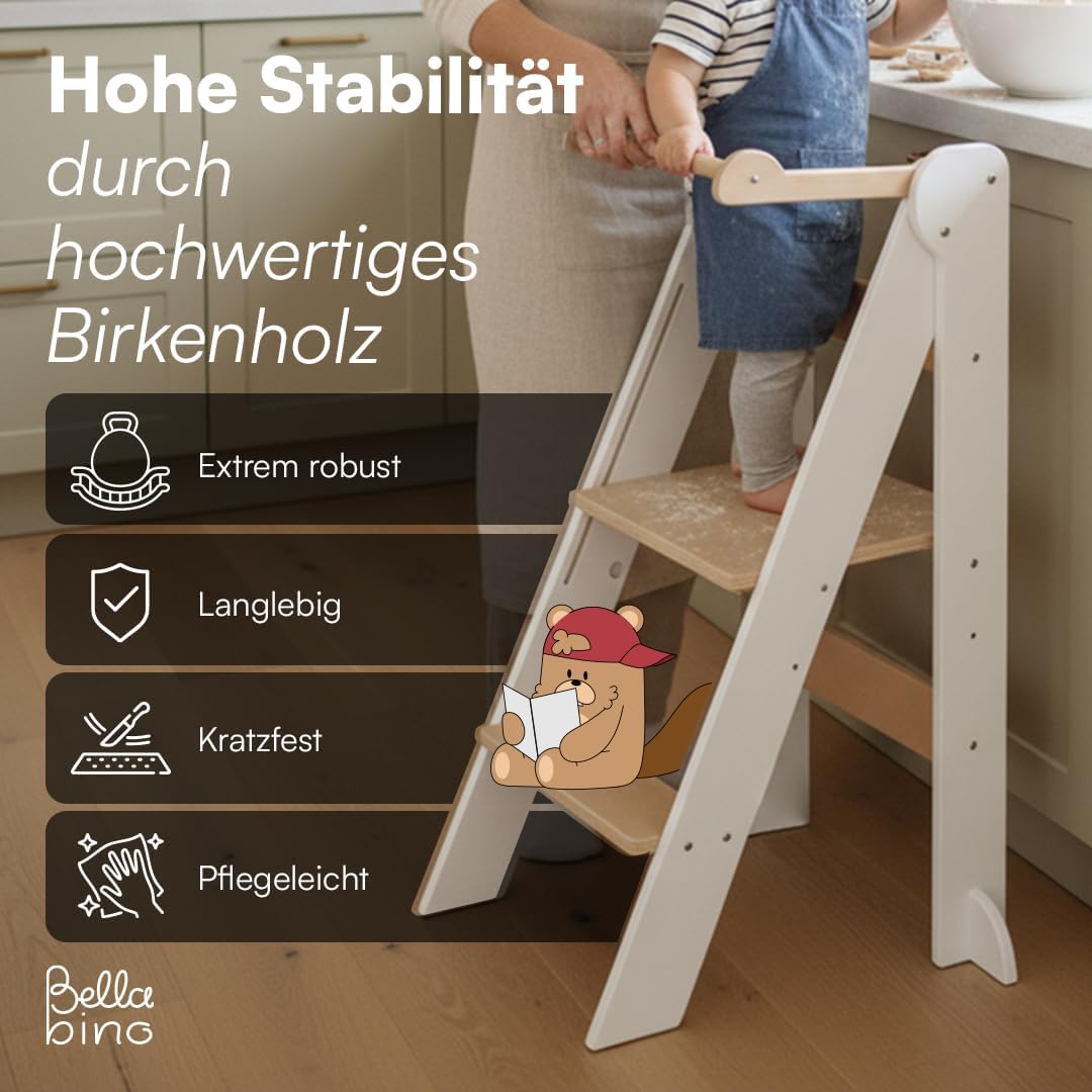 Bellabino Tay Lernturm ab 1 Jahr – Learning Tower 2-Fach höhenverstellbar &amp; klappbar – Lernstuhl in