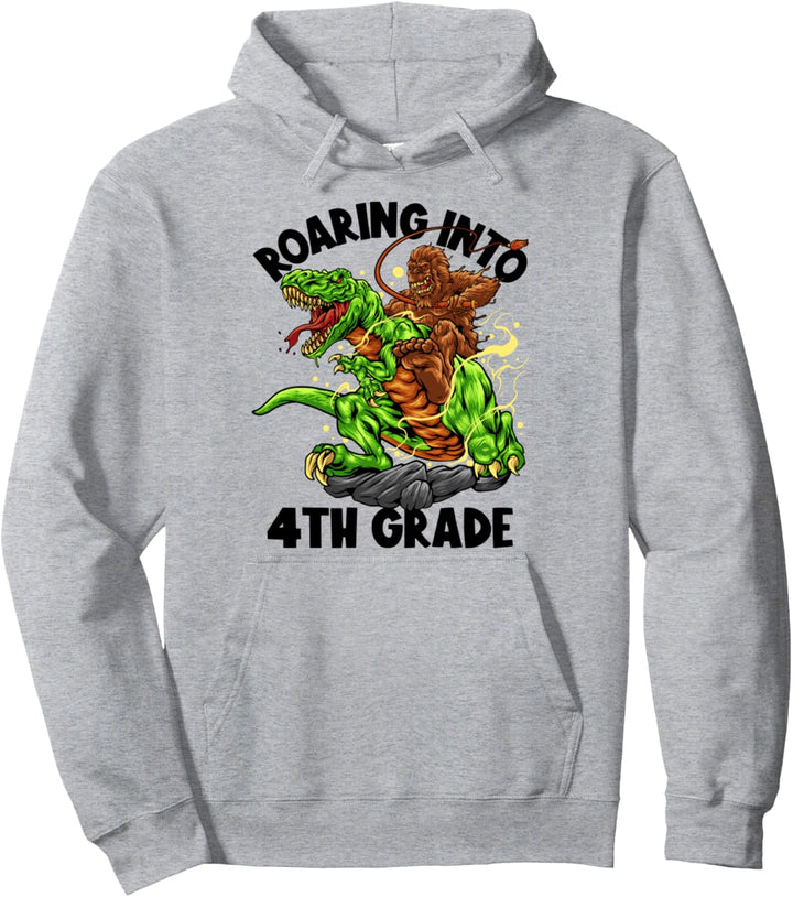 Roaring Into 4th Grade Boys Bigfoot Dinosaurier Back To School Pullover Hoodie