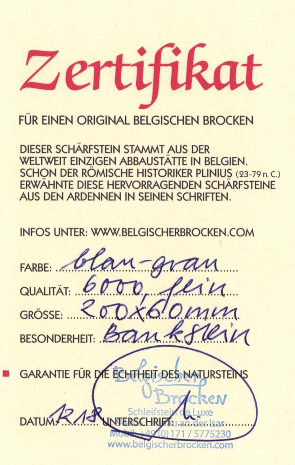 Schleifstein Belgischer Brocken blau 200x60 mm mit Anreibestein und Top-Schleifsteinhalter
