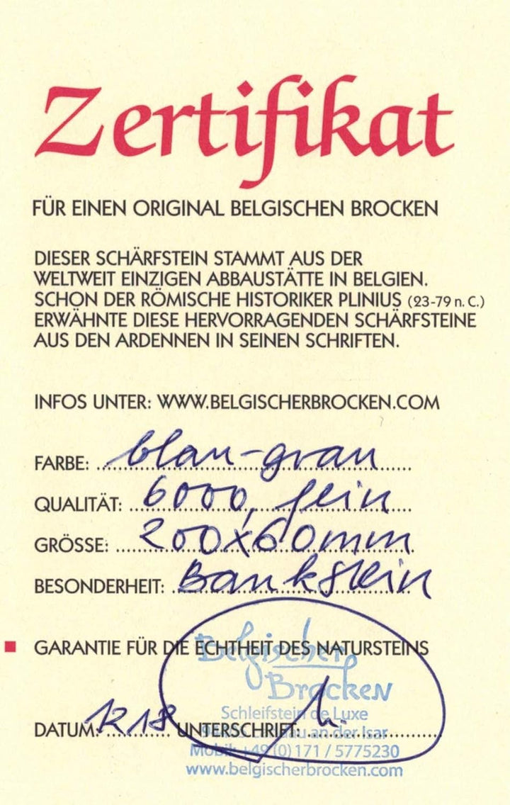Schleifstein Belgischer Brocken blau 200x60 mm mit Anreibestein und Top-Schleifsteinhalter