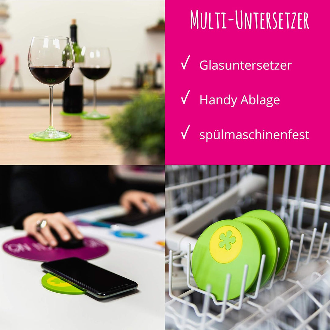 Kochblume Multiuntersetzer 3-tlg. | Glasuntersetzer | Anti-Rutsch-Effekt | Mit Auffangkante | Premiu