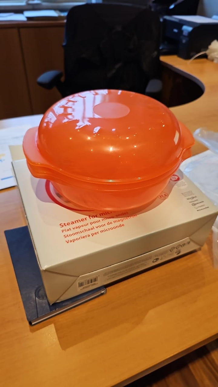 Wpro STM006 Dampfgarbehälter für die Mikrowelle (rund, 1,5 l) orange