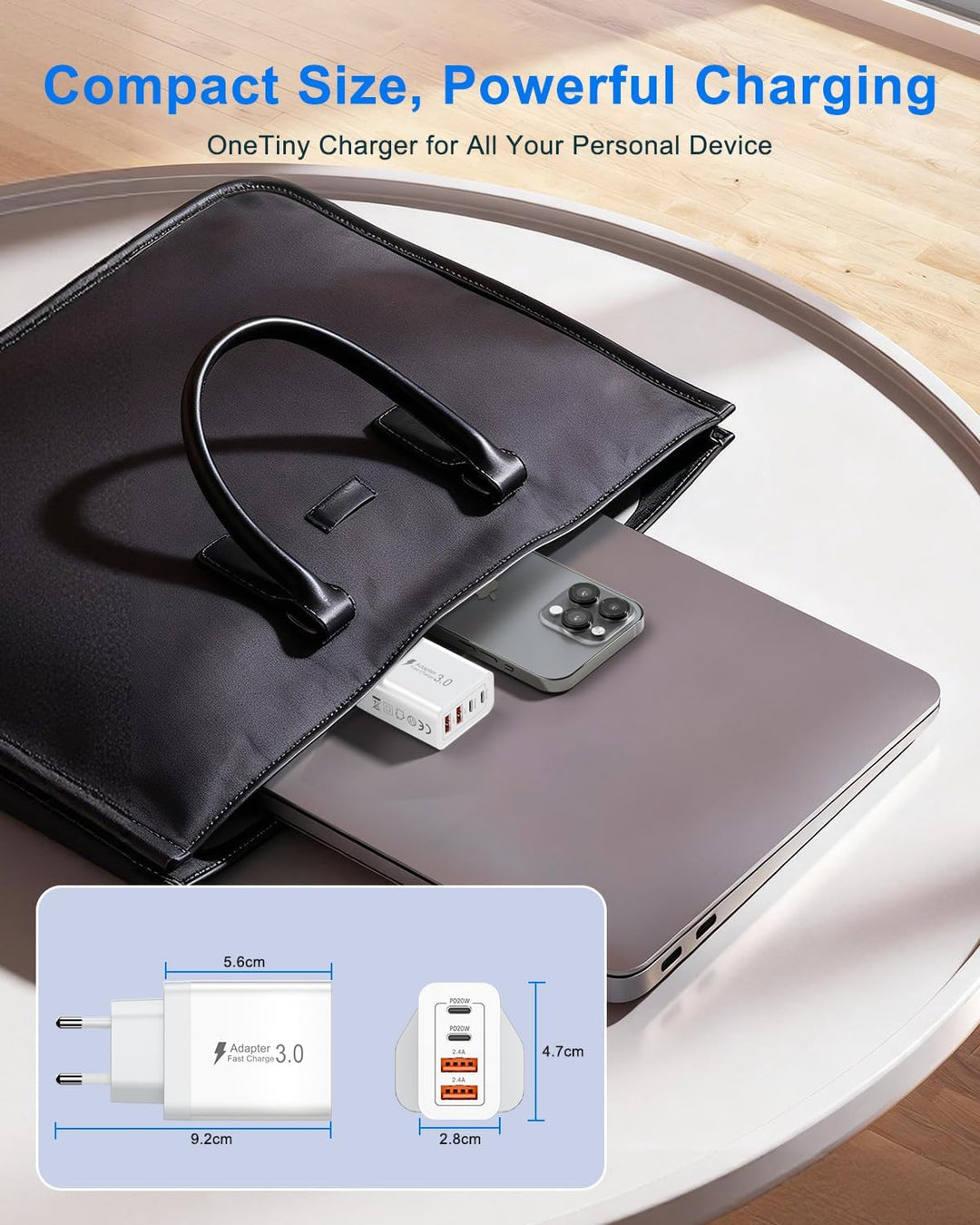 2-Pack 40W USB C Ladegerät Schnellladegerät, 4-Port USB Netzteil mit 2 USB-C PD 3.0 &amp; 2 USB-A, Mehrf