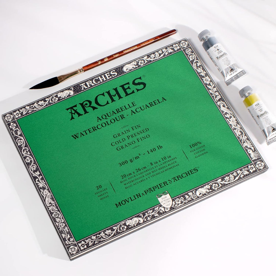 Arches 1711599 Aquarell Block, 20 Blatt Aquarellpapier in Naturweiss, 300g/m², hohe Farbechtheit, Al