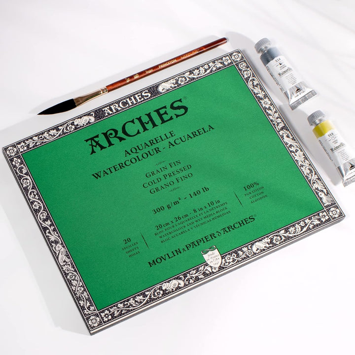 Arches 1711599 Aquarell Block, 20 Blatt Aquarellpapier in Naturweiss, 300g/m², hohe Farbechtheit, Al