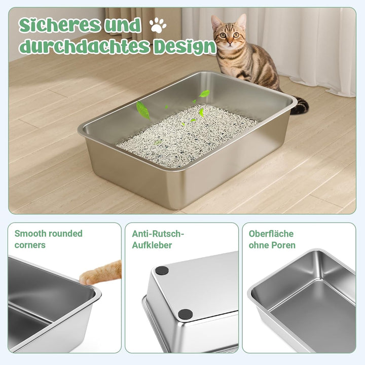 WENBOKMIN Katzenklo Edelstahl, Grosse Katzentoilette,50x35x15cm | Edelstahl Katzenklo– robust und la
