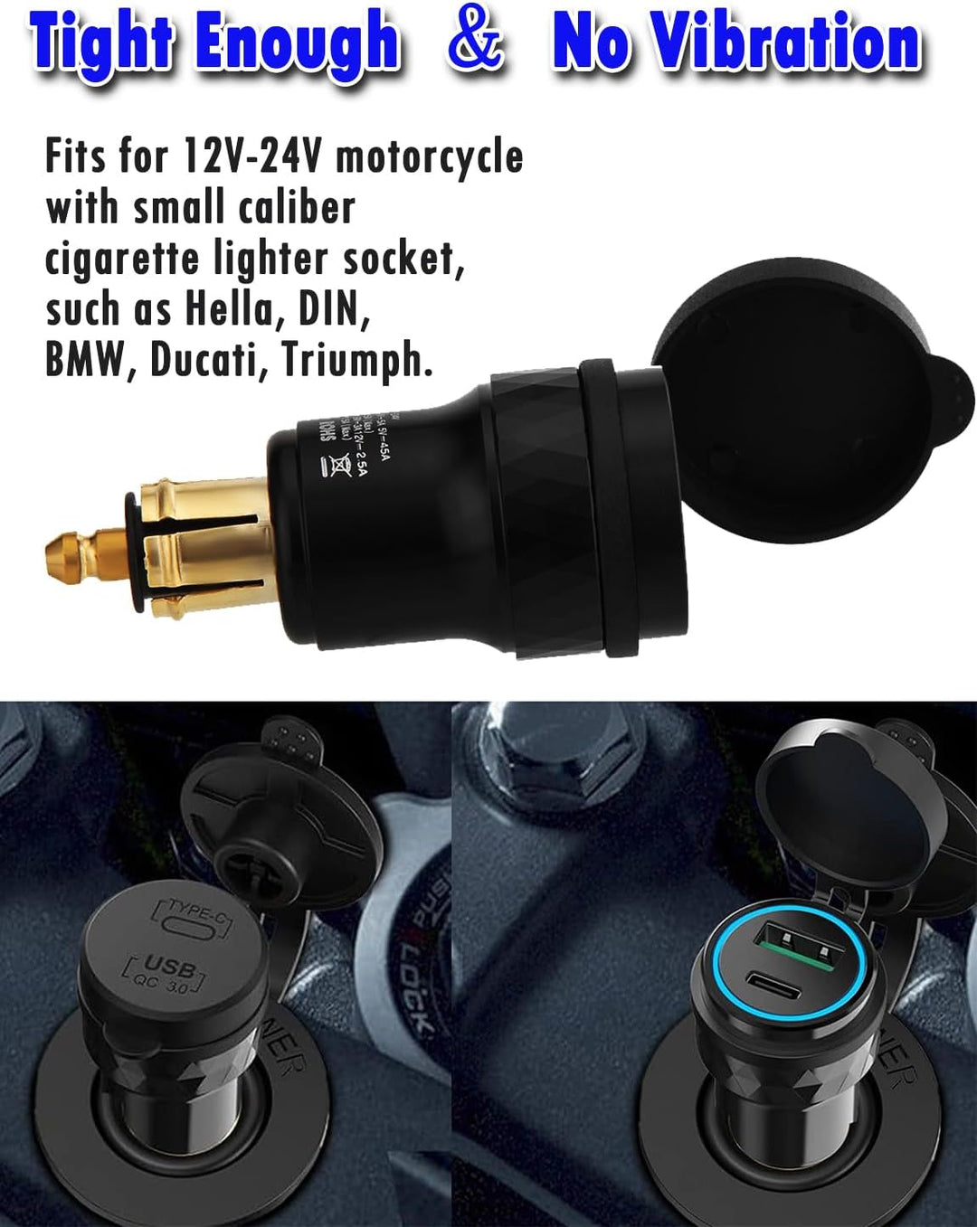 DIN Power Stecker USB C Steckdose Adapter Stecker auf USB Adapter Dual QC 3.0 Motorrad Wasserdicht f