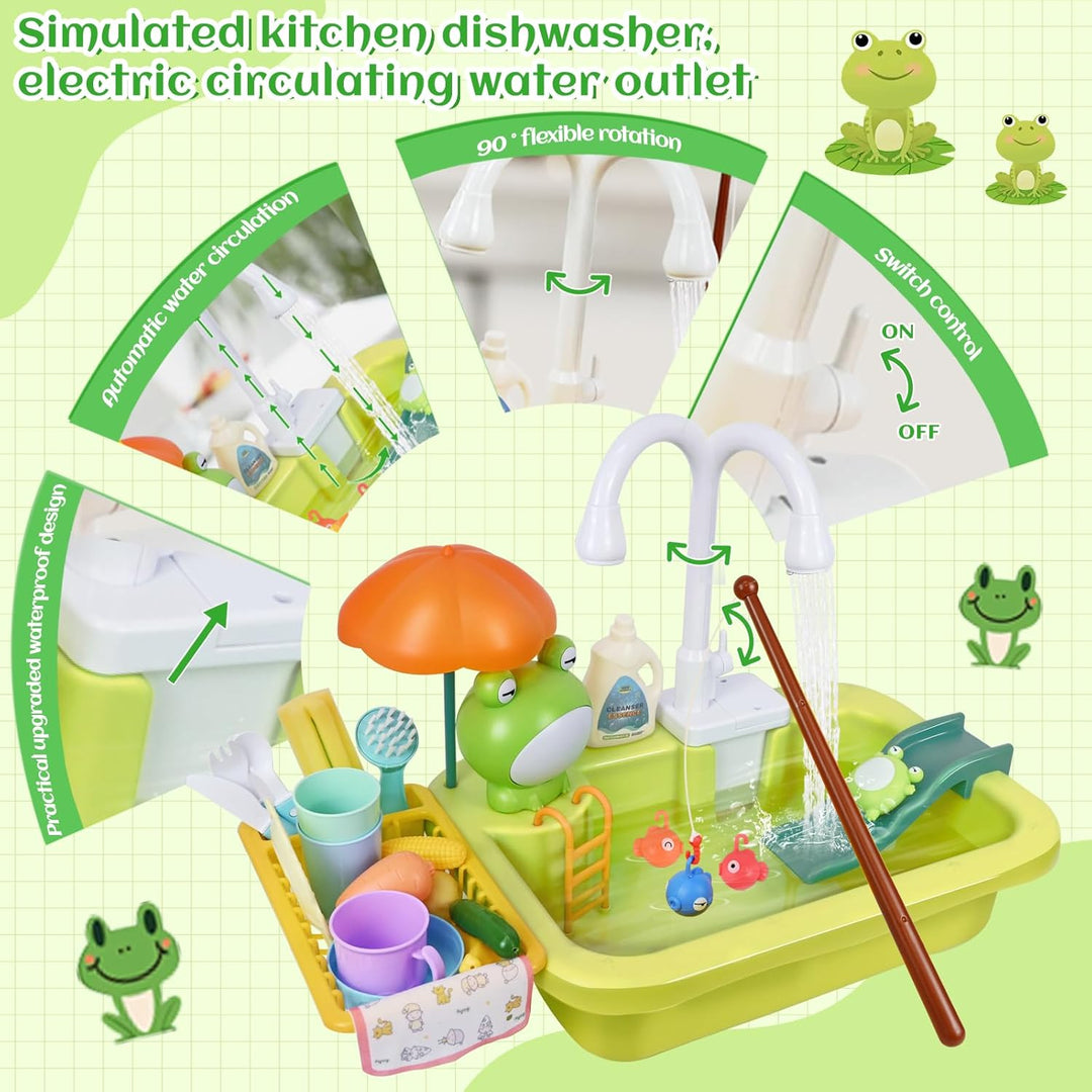 Ulikey Spielspüle Kinder, Küchenspüle Spielzeug Set mit Wasserkreislauf, 2-in-1 Elektrischem Wasserh