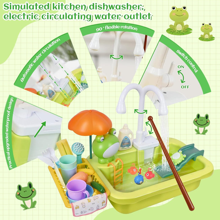 Ulikey Spielspüle Kinder, Küchenspüle Spielzeug Set mit Wasserkreislauf, 2-in-1 Elektrischem Wasserh