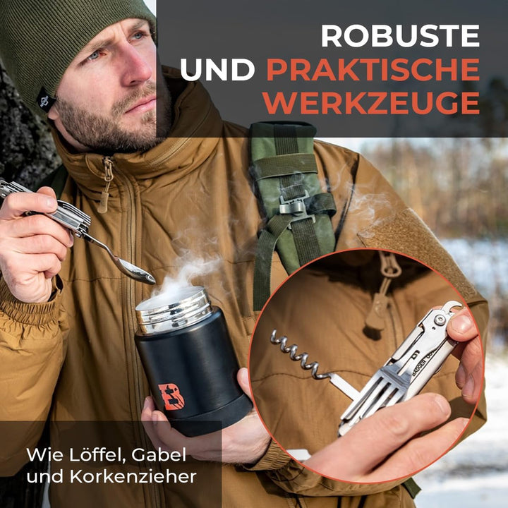 Badger Outdoor Paw 6in1 Multitool - Multifunktionsmesser aus Edelstahl - Camping-Besteck für Wandern